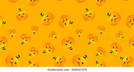 Halloween pumpkin seamless pattern. Festive pumpkin on orange background. Vector illustration for design, invitation, wrapping paper, banner, advertisement, promotion. Halloween concept.