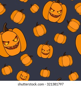 Halloween pumpkin seamless pattern, jack o lantern