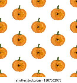 Halloween pumpkin seamless pattern on the white background. Vector illustration