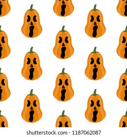 Halloween pumpkin seamless pattern on the white background. Vector illustration