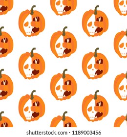 Halloween pumpkin seamless pattern on the white background. Vector illustration