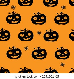 Halloween Kürbis Nahtloses Muster auf orangefarbenem Hintergrund, Vektorgrafik-Design