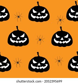 Patrón sin foco de calabaza de Halloween sobre fondo naranja, diseño ilustrador de vectores