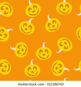 Halloween pumpkin seamless pattern on an orange background