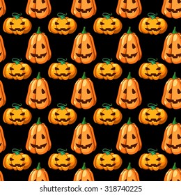 Halloween pumpkin, seamless pattern on a black background.
