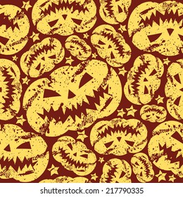 Halloween  pumpkin seamless pattern in retro style. Yellow pattern on a red background 