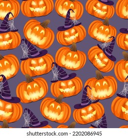 Halloween pumpkin seamless pattern. Scary repeating texture, endless background. Vetor illustration