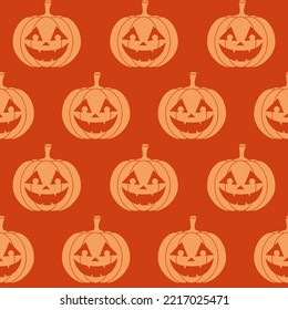 Halloween Pumpkin seamless pattern. Vector endless print with pumpkin lanterns on orange