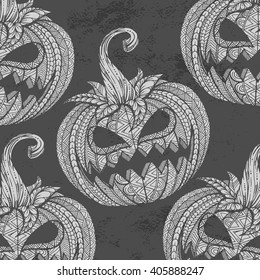 halloween pumpkin seamless pattern,Doodle style, Zentangle