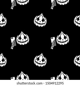 Halloween pumpkin selfie seamless pattern 