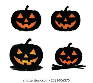 Halloween pumpkin set, available in regular and glowing versions, Funny pumpkin faces for Halloween, Halloween pumpkin set, available in regular and glowing versions