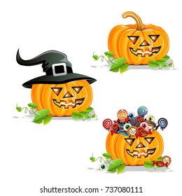 Halloween pumpkin set. Bright color illustration. Vector