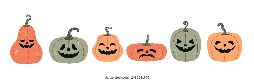 Halloween pumpkin set. Cute pumpkin characters.