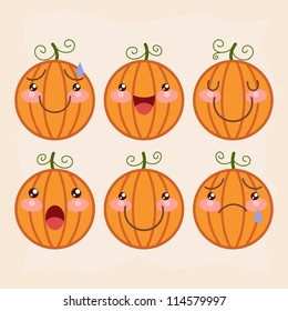 Halloween pumpkin set with different emotions. Vector illustration