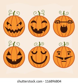 Halloween pumpkin set with different emotions. Vector illustration