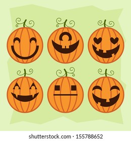 Halloween pumpkin set with different emotions. Vector illustration