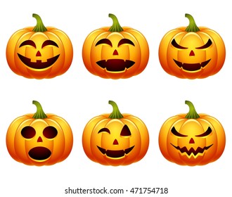 Halloween pumpkin set with different expressions