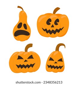 Halloween pumpkin set in flat style for poster, banner, greeting card. Vector illustration.