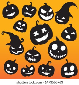 Halloween pumpkin set hand drawn cartoon doodle vector illustration design symbol of Halloween festival holiday.