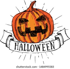 Halloween pumpkin set. Hand drawn illustration.