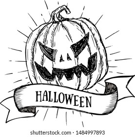 Halloween pumpkin set. Hand drawn illustration.