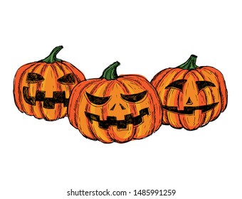 Halloween pumpkin set. Hand drawn illustration.