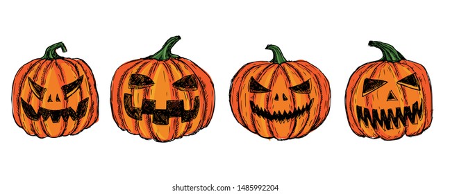 Halloween pumpkin set. Hand drawn illustration.