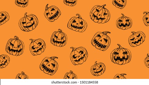 Halloween pumpkin set. Hand drawn illustration.