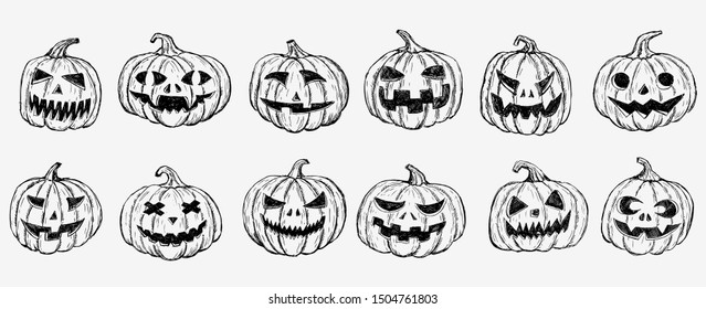 Halloween pumpkin set. Hand drawn illustration.