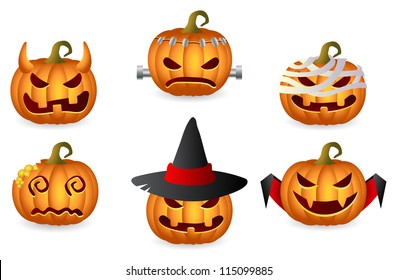 Halloween Pumpkin Set; Horror Persons; Vector Icon Set