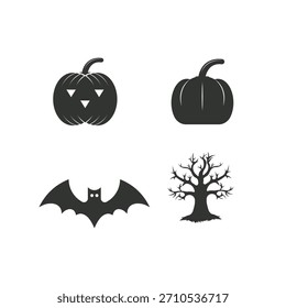 Conjunto de calabaza de Halloween o icono de Halloween, murciélago, árbol, conjunto	