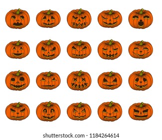 Halloween pumpkin set isolated on white background. Vector illustration.