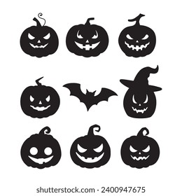 halloween pumpkin set. Isolated pumpkin on the white background. pumpkin silhouettes. Tree hand drawn. Vector EPS 10.	