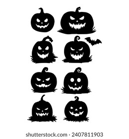 halloween pumpkin set. Isolated pumpkin on the white background. pumpkin silhouettes. Tree hand drawn. Vector EPS 10.	