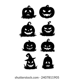 halloween pumpkin set. Isolated pumpkin on the white background. pumpkin silhouettes. Tree hand drawn. Vector EPS 10.	