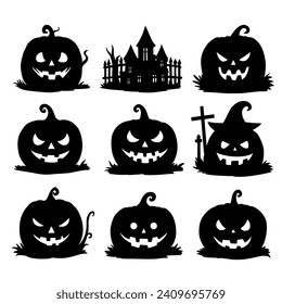 halloween pumpkin set. Isolated pumpkin on the white background. pumpkin silhouettes. Tree hand drawn. Vector EPS 10.