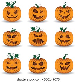 Halloween Pumpkin Set isolated on white background.