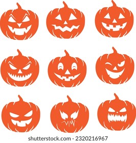 Halloween pumpkin set, Scary Pumpkin Face Vector Bundle, Pumpkin Face Clipart,  Funny Eyes Mouth Vector, Black Pumpkin Face, Halloween face EPS, Scary Faces