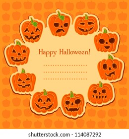 Halloween pumpkin set. Set of Vector Halloween Design Elements. Halloween. Vector illustration. Halloween stickers. Cute Halloween party card with space for text