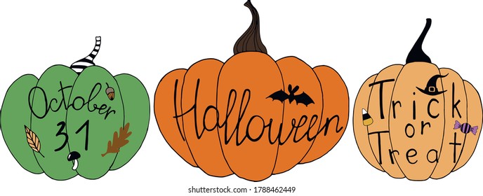 Juego de calabaza de Halloween. Ilustración vectorial. Vacaciones de otoño.