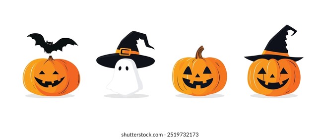 Halloween Pumpkin Set Vector Illustration On White Background