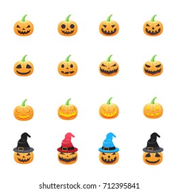 Halloween Pumpkin. Set of Halloween Vector Illustration Color Icons Flat Style.