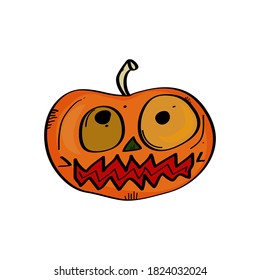 Halloween pumpkin sewn mouth surgical suture logo icon sign symbol emblem element Hand drawn Cartoon cute funny design Abstract children's style Fashion print clothes greeting invitation card banner 