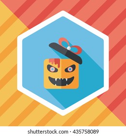 Halloween pumpkin shaped box flat icon with long shadow, eps10