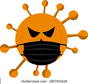 Halloween pumpkin shaped virus with surgical mask.