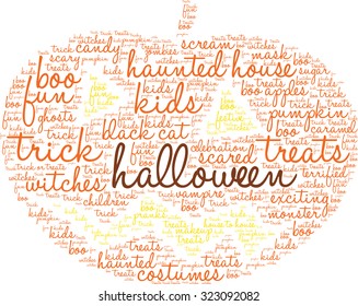 Halloween Pumpkin Shaped Word Cloud On a White Background. 