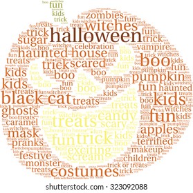 Halloween Pumpkin Shaped Word Cloud On a White Background. 