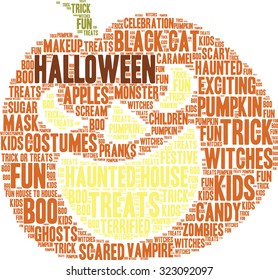 Halloween Pumpkin Shaped Word Cloud On a White Background. 