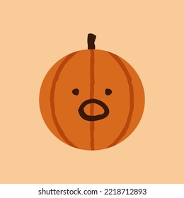 Halloween Pumpkin Shocked Emoticon, Cute Orange Face Emote With Open Mouth and Eyes. October Holidays Jack-O-Lantern Isolated Vector.