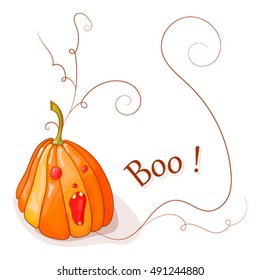 Halloween. Pumpkin shouts Boo. Red eyes. Vector illustration.